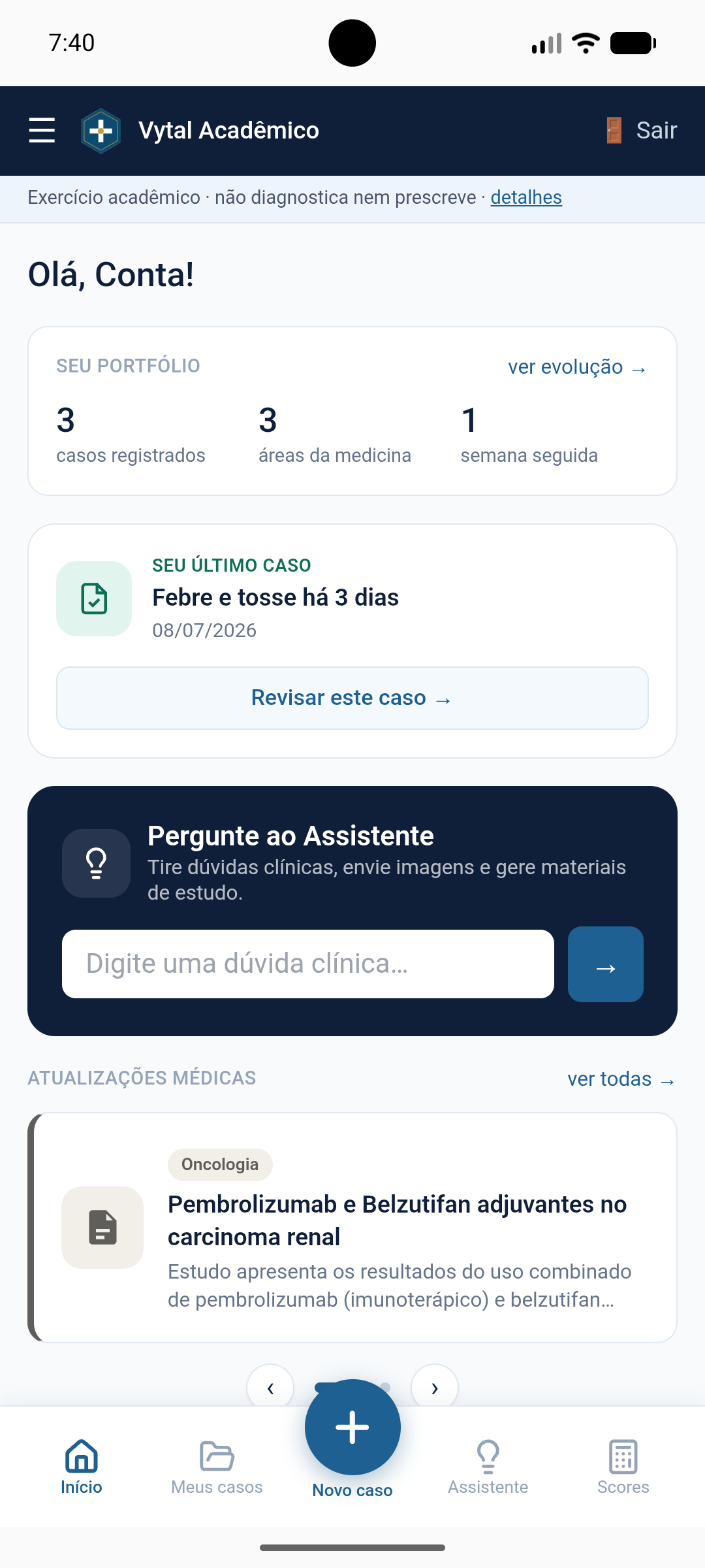 Tela do Vytal Acadêmico